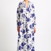 Women Emilia Wickstead Swim | Kirby Blue Rose Print Cotton Kaftan