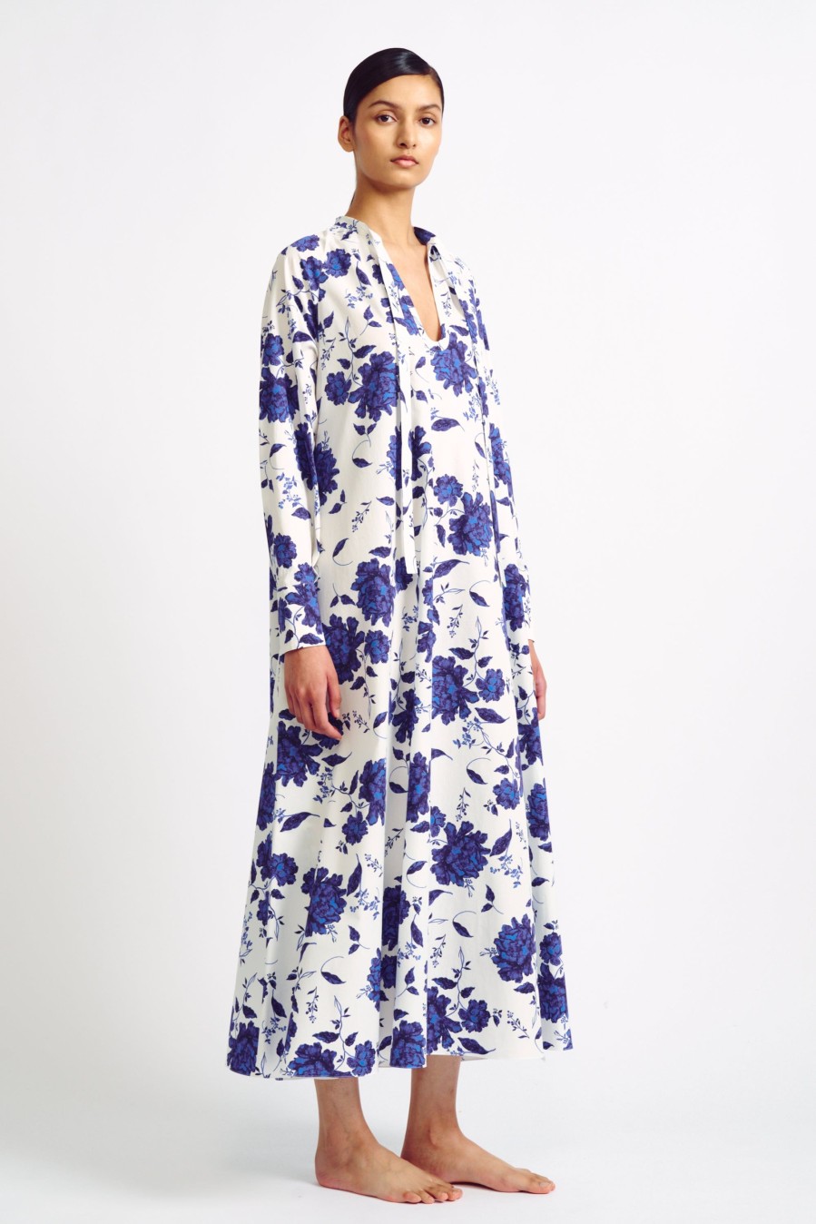 Women Emilia Wickstead Swim | Kirby Blue Rose Print Cotton Kaftan