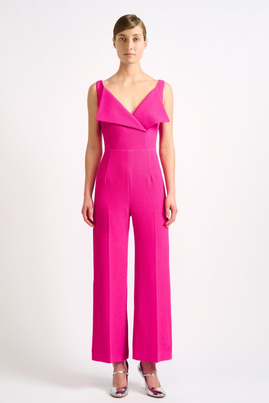 Women Emilia Wickstead Jumpsuits | Antica Hot Pink Double Crepe Jumpsuit