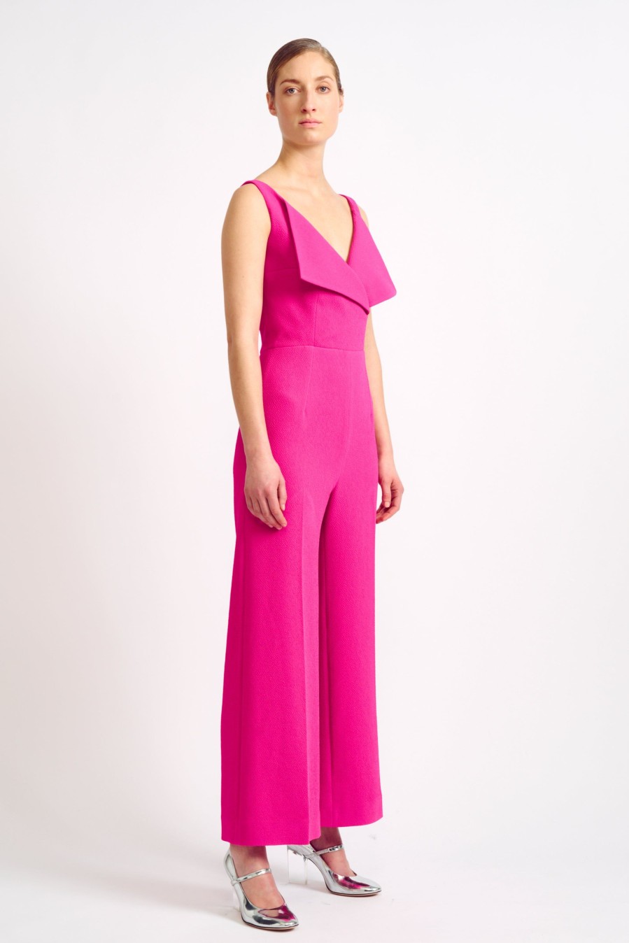 Women Emilia Wickstead Jumpsuits | Antica Hot Pink Double Crepe Jumpsuit