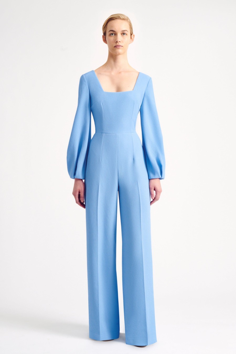 Women Emilia Wickstead Jumpsuits | Pattie Jumpsuit In Celeste Blue Double Crepe