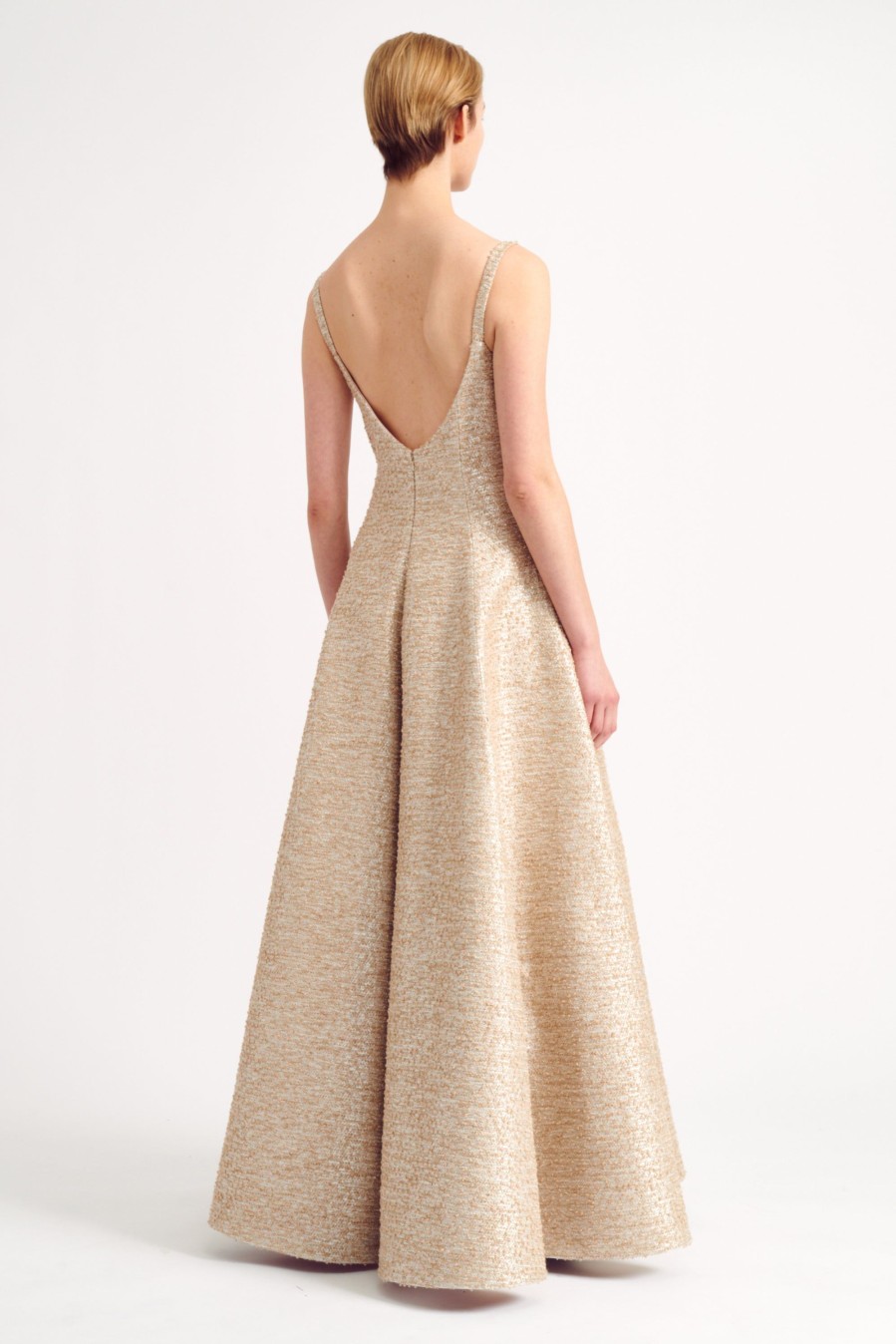 Women Emilia Wickstead Dresses | Colbie Dress In Beige And Silver Jacquard Tweed