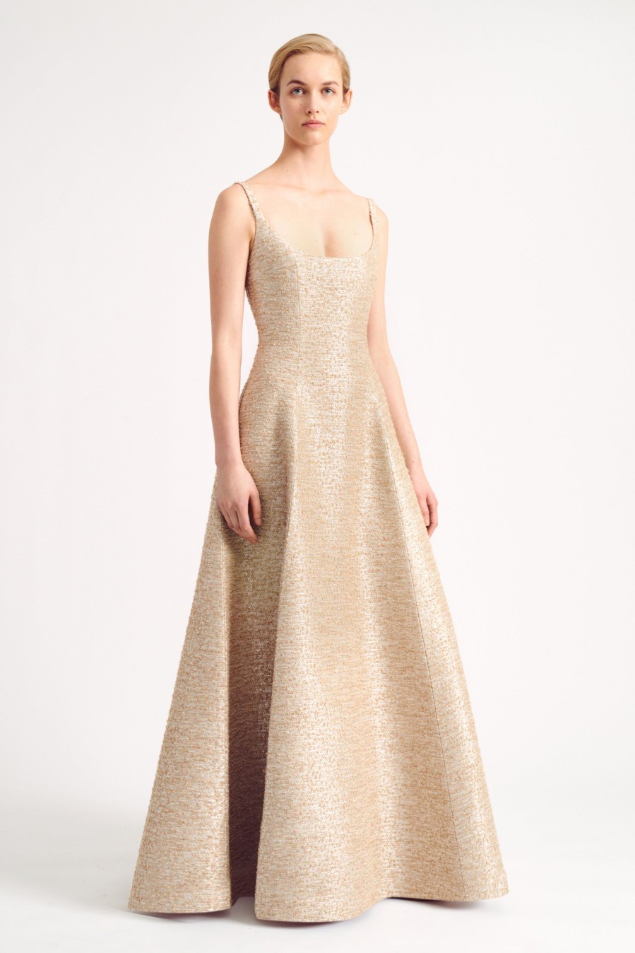 Women Emilia Wickstead Gowns | Colbie Dress In Beige And Silver Jacquard Tweed