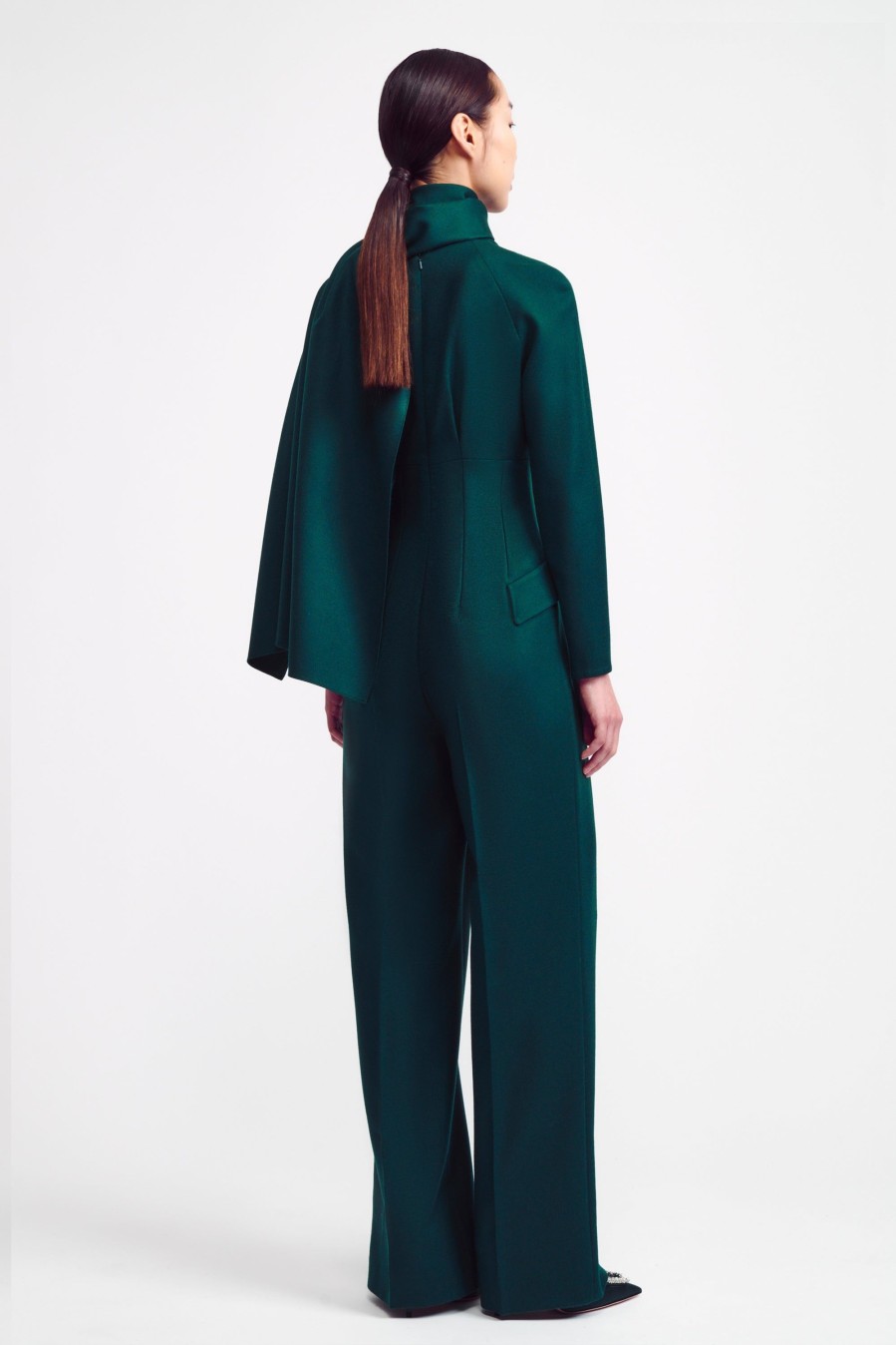 Women Emilia Wickstead Jumpsuits | Ksora Cape Detail Jumpsuit In Emerald Green Flanella