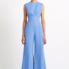 Women Emilia Wickstead Jumpsuits | Whitney Blue Double Crepe Flared Jumpsuit