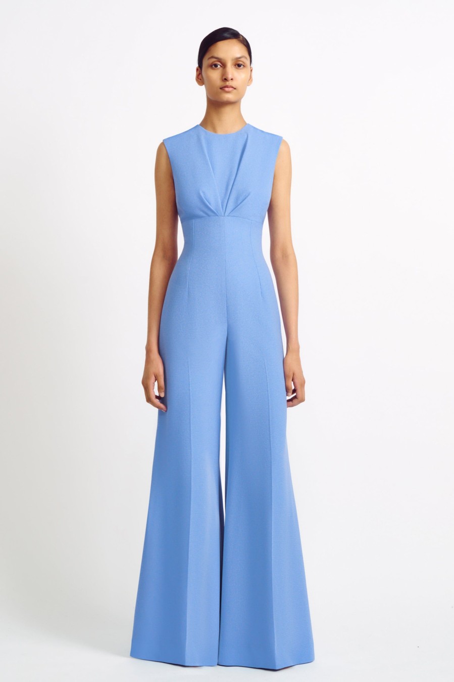 Women Emilia Wickstead Jumpsuits | Whitney Blue Double Crepe Flared Jumpsuit