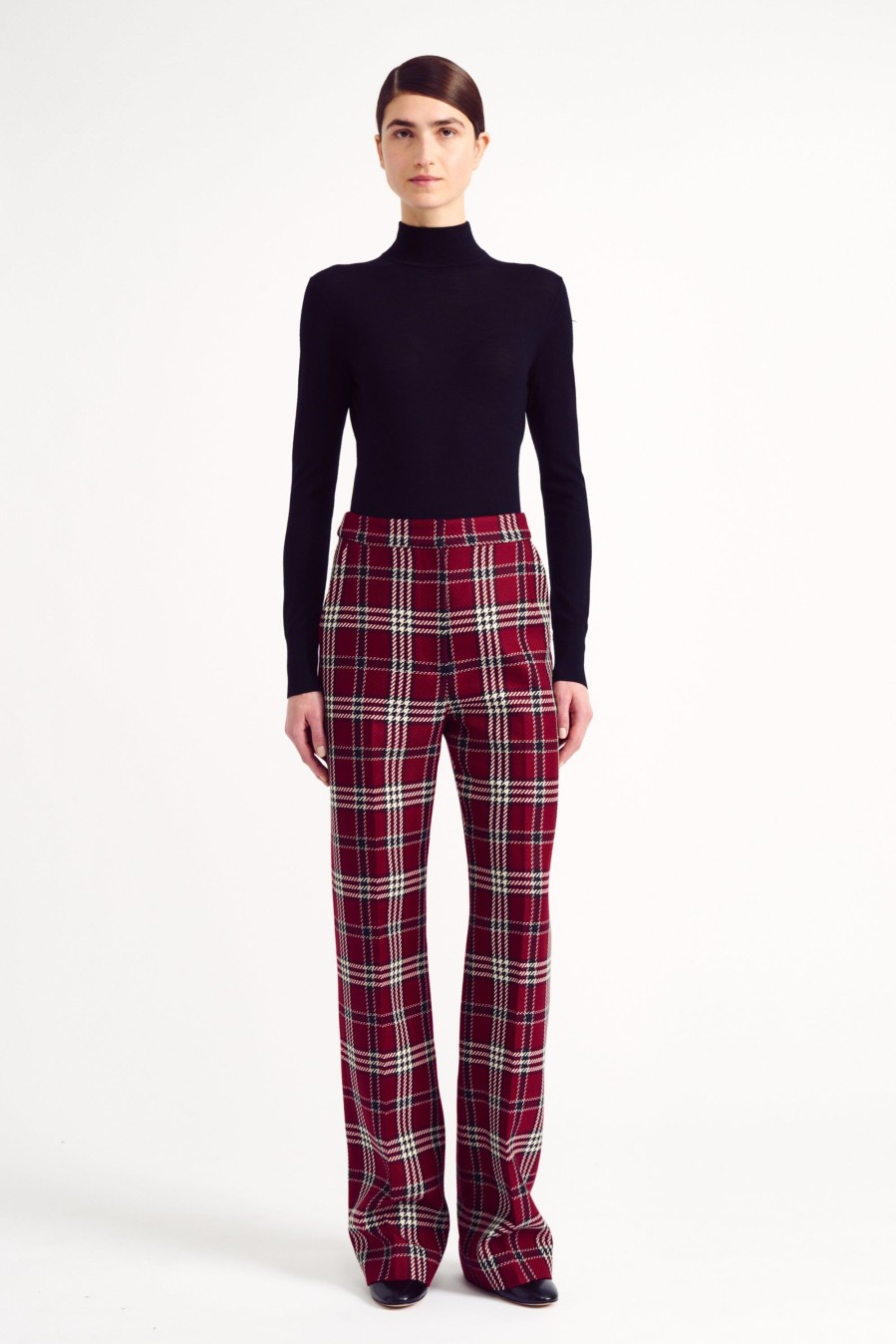 Women Emilia Wickstead Trousers | Miggy Maroon Check Shetland Tartan Trouser