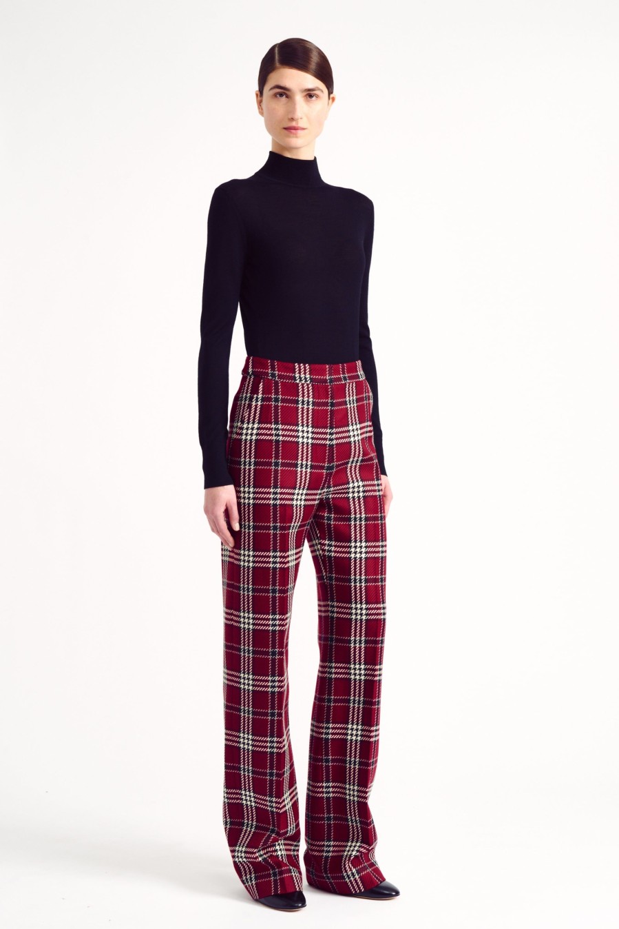 Women Emilia Wickstead Trousers | Miggy Maroon Check Shetland Tartan Trouser