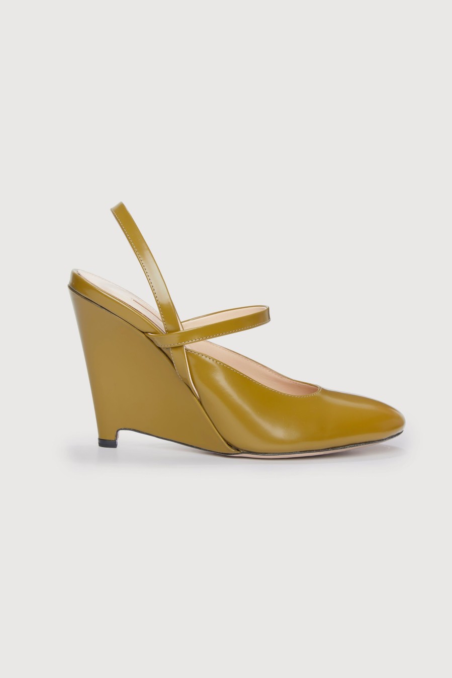 Women Emilia Wickstead | Aster Wedge Heel In Chartreuse Leather