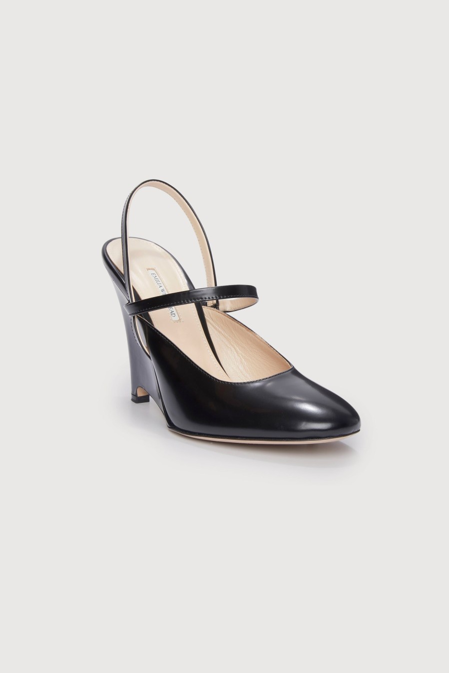 Women Emilia Wickstead | Aster Wedge Heel In Black Leather