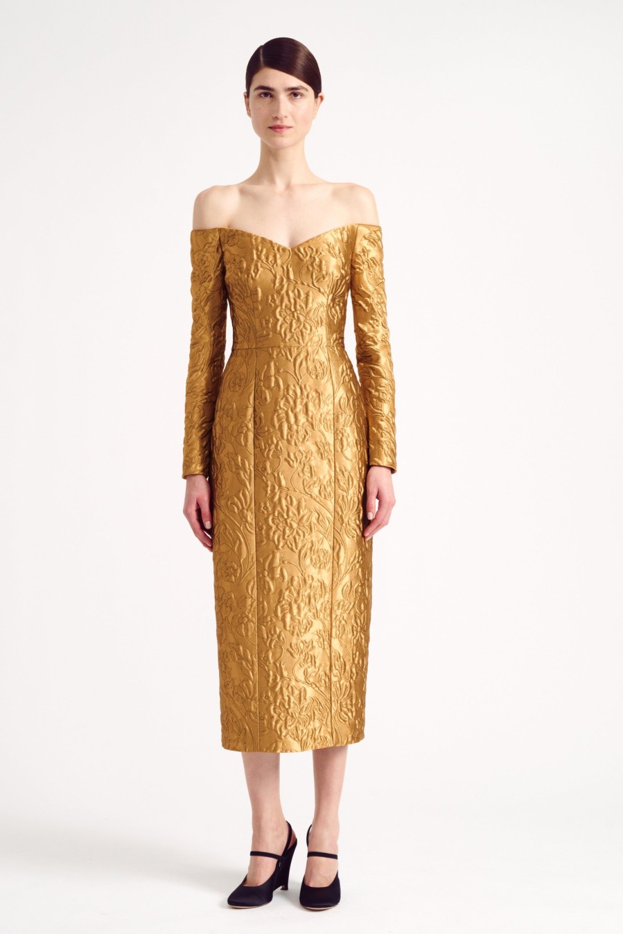 Women Emilia Wickstead Dresses | Burleigh Dress In Gold Lurex Metallic Jacquard