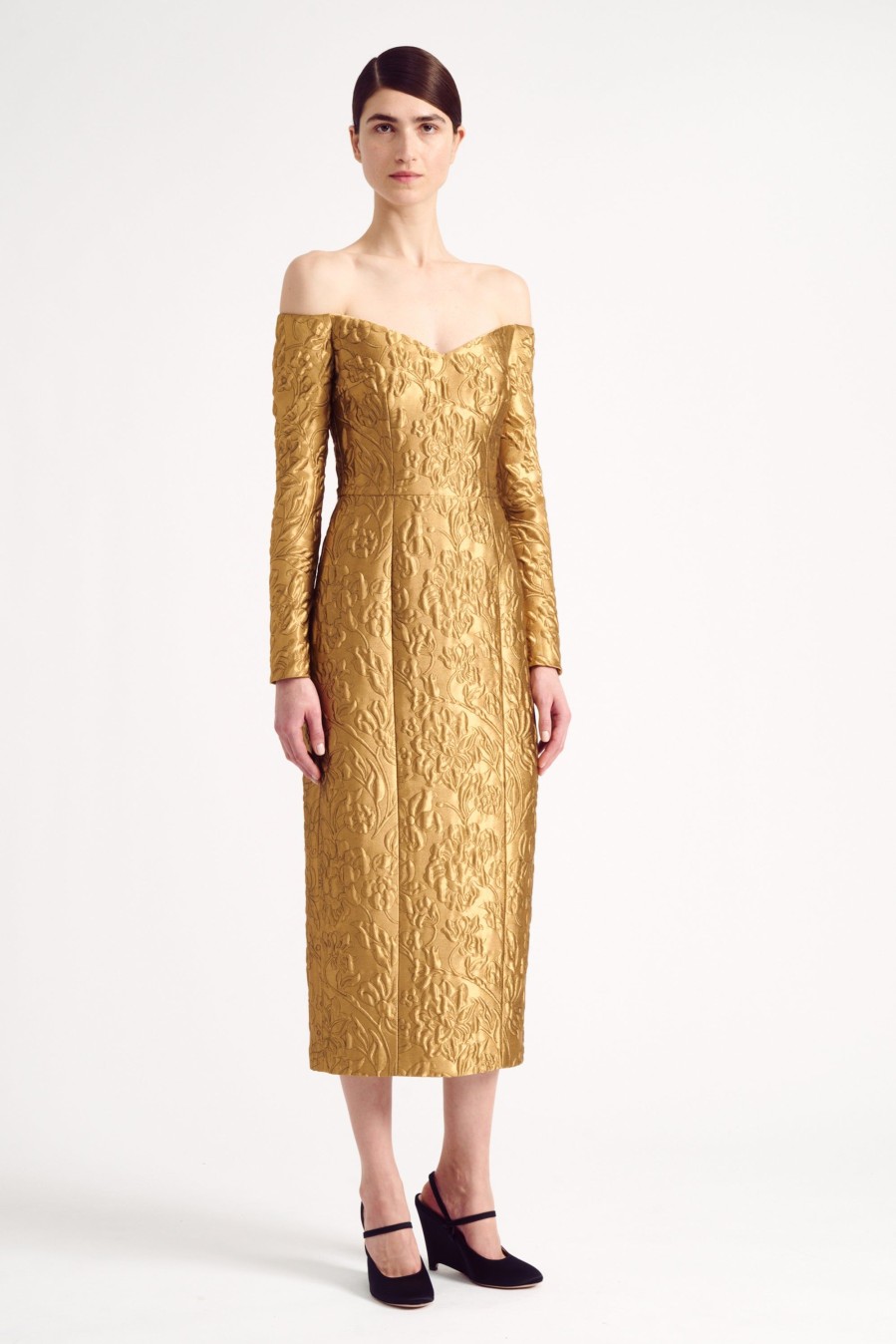 Women Emilia Wickstead Dresses | Burleigh Dress In Gold Lurex Metallic Jacquard