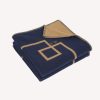 Homeware Emilia Wickstead | Roma Geometric Detail Blanket In Camel & Navy Wool