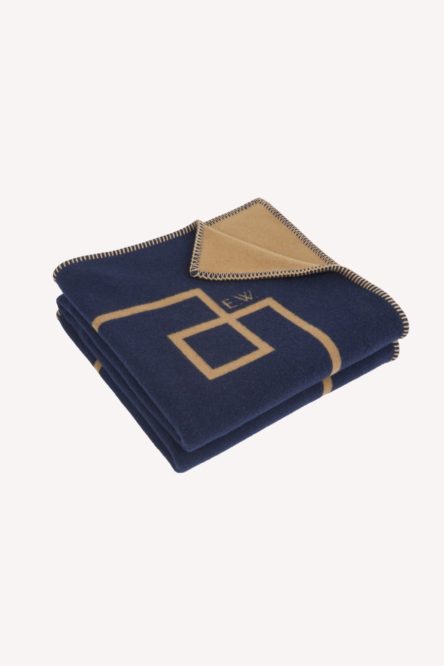 Homeware Emilia Wickstead | Roma Geometric Detail Blanket In Camel & Navy Wool