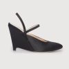 Women Emilia Wickstead | Aster Wedge Heel In Black Italian Duchess Satin