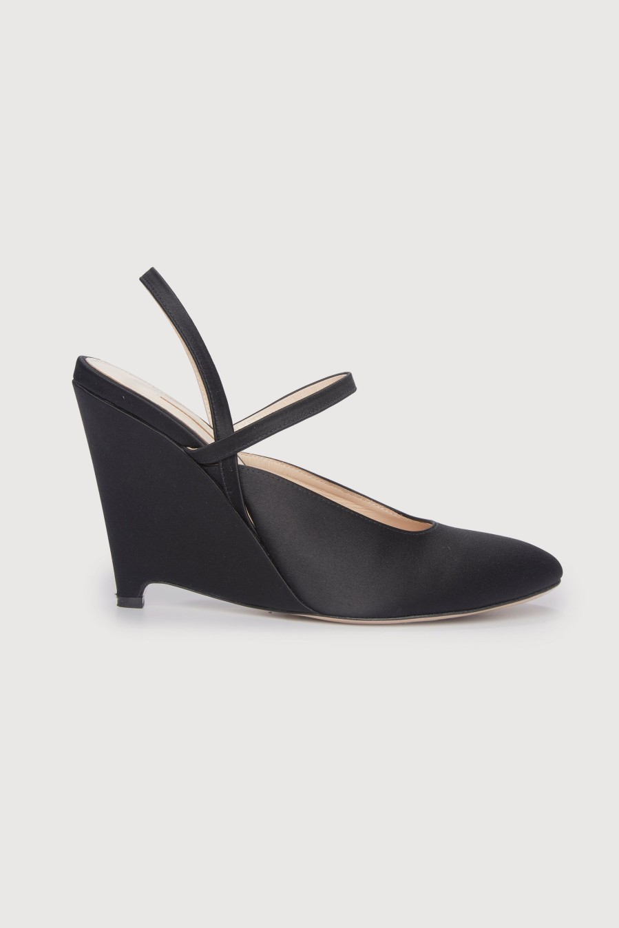 Women Emilia Wickstead | Aster Wedge Heel In Black Italian Duchess Satin