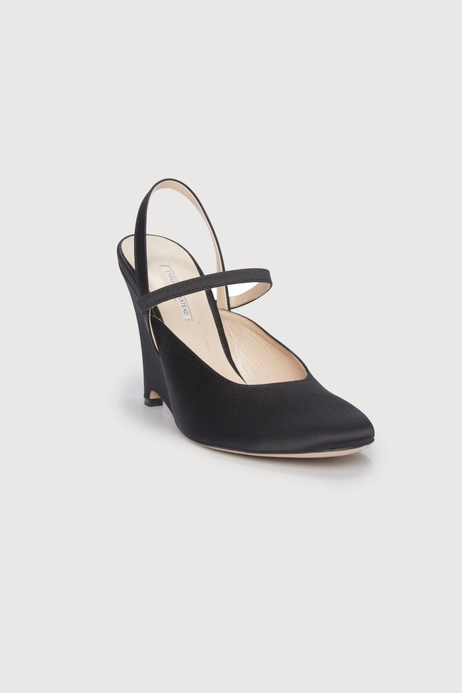 Women Emilia Wickstead | Aster Wedge Heel In Black Italian Duchess Satin