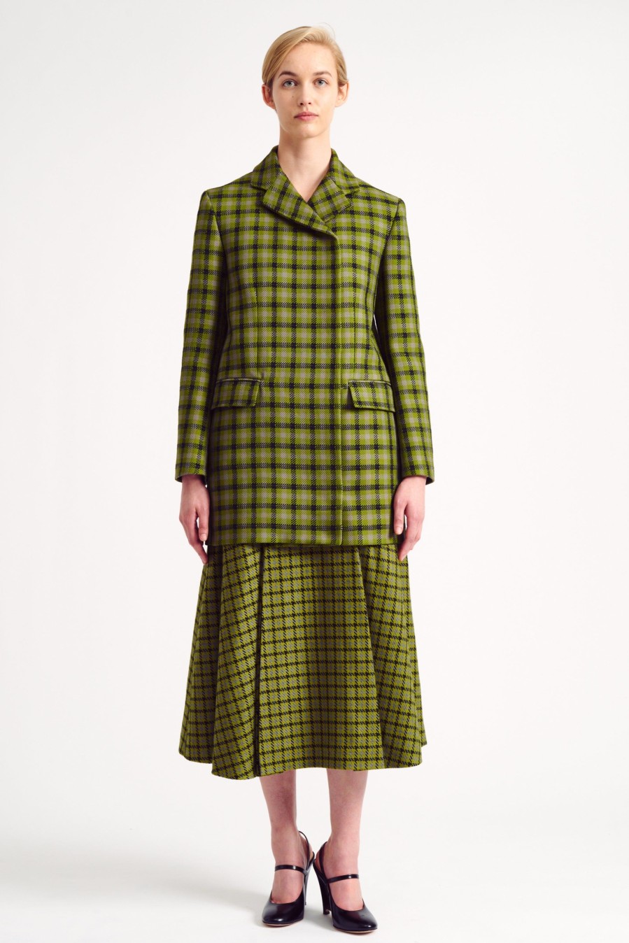 Women Emilia Wickstead Jackets And Coats | Firs Single-Breasted Olive & Black Tattersall Check Blazer