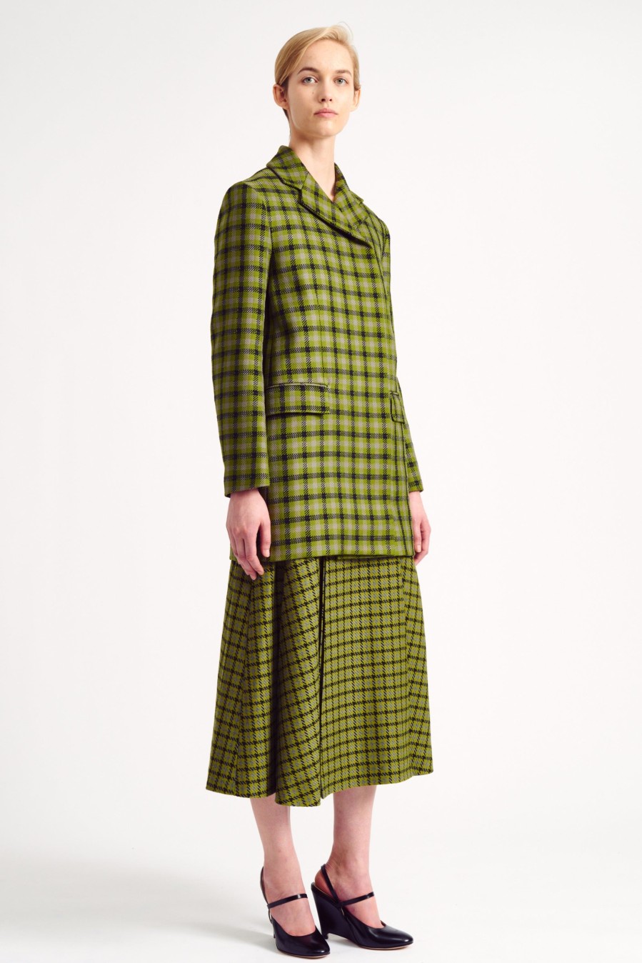 Women Emilia Wickstead Jackets And Coats | Firs Single-Breasted Olive & Black Tattersall Check Blazer