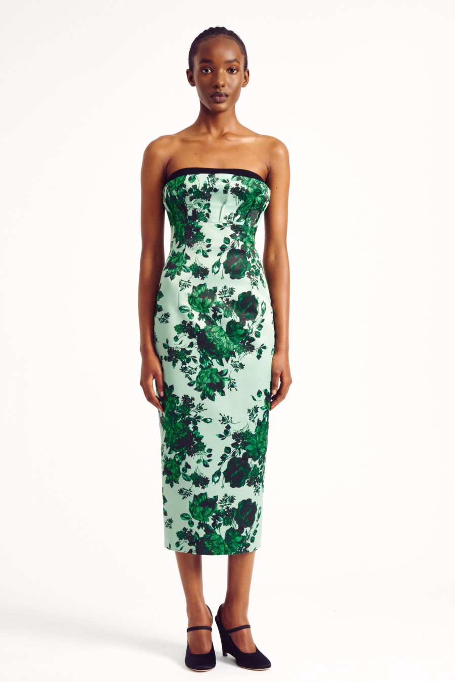 Women Emilia Wickstead Dresses | Adalina Dress In Green Festive Bouquet Printed Taffeta Faille