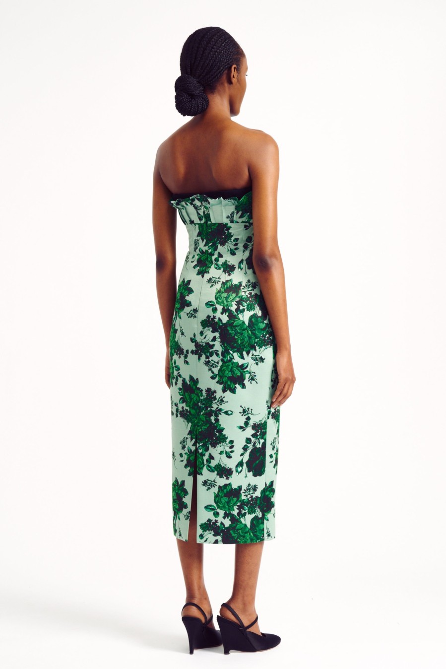 Women Emilia Wickstead Dresses | Adalina Dress In Green Festive Bouquet Printed Taffeta Faille