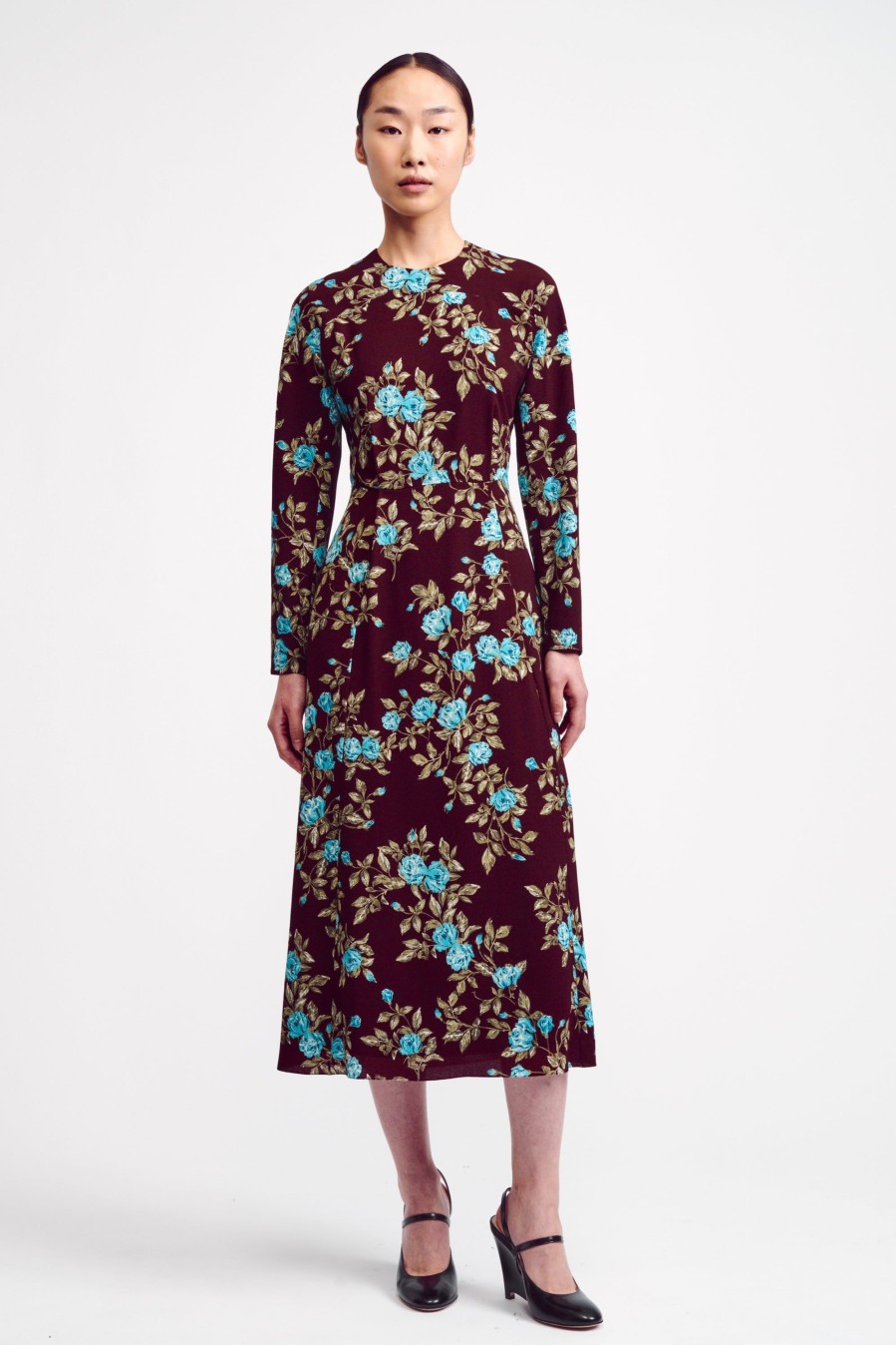 Women Emilia Wickstead Dresses | Roland Dress In Turquoise Floral Printed Crepe Georgette