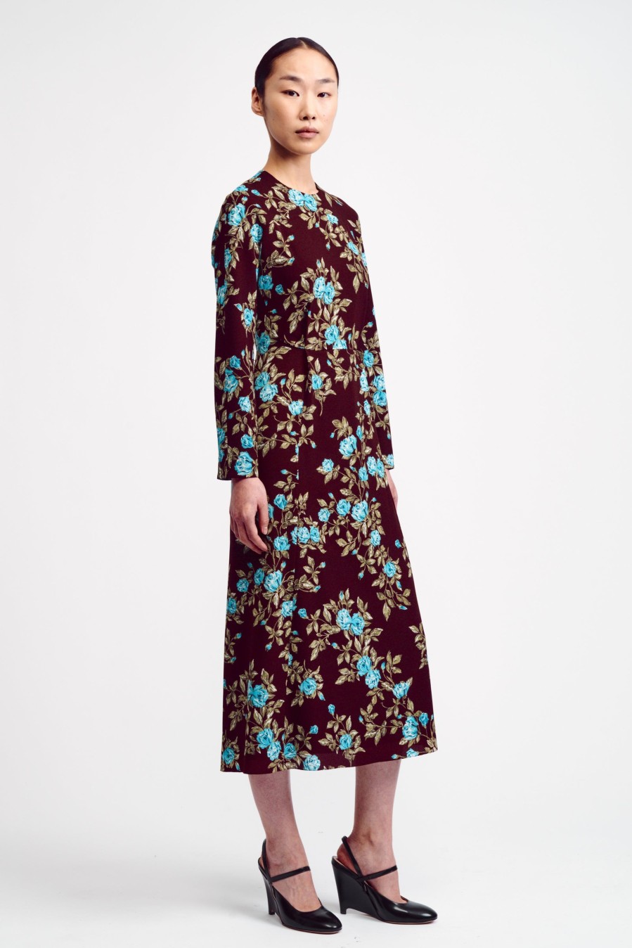 Women Emilia Wickstead Dresses | Roland Dress In Turquoise Floral Printed Crepe Georgette