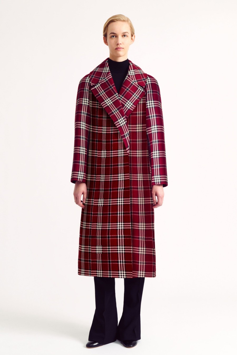 Women Emilia Wickstead Jackets And Coats | Lilabet Maroon Check Shetland Tartan Coat