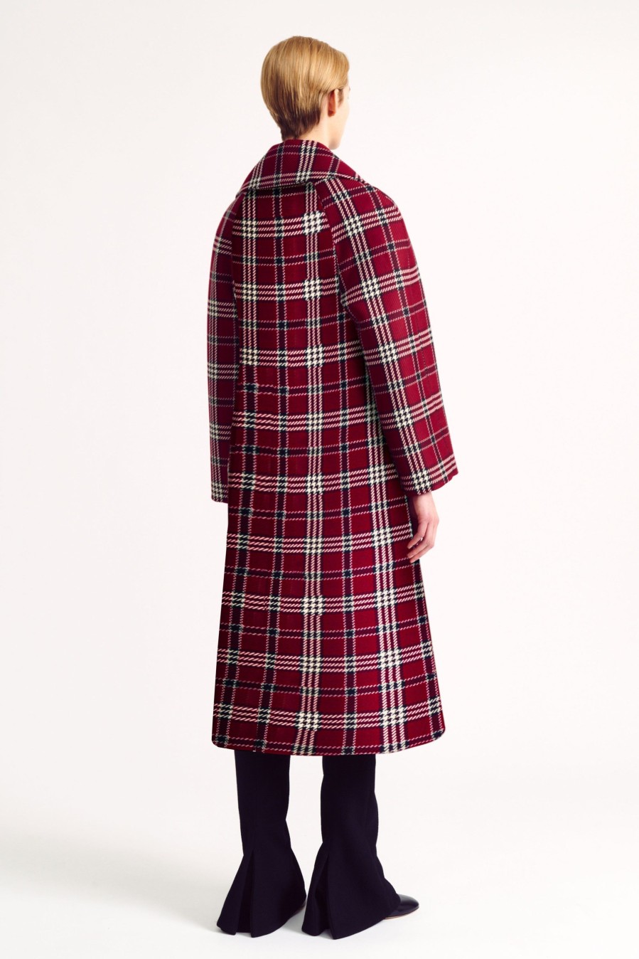 Women Emilia Wickstead Jackets And Coats | Lilabet Maroon Check Shetland Tartan Coat