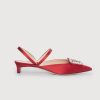 Women Emilia Wickstead | Katrina Jewel Buckle Kitten Heels In Red Satin