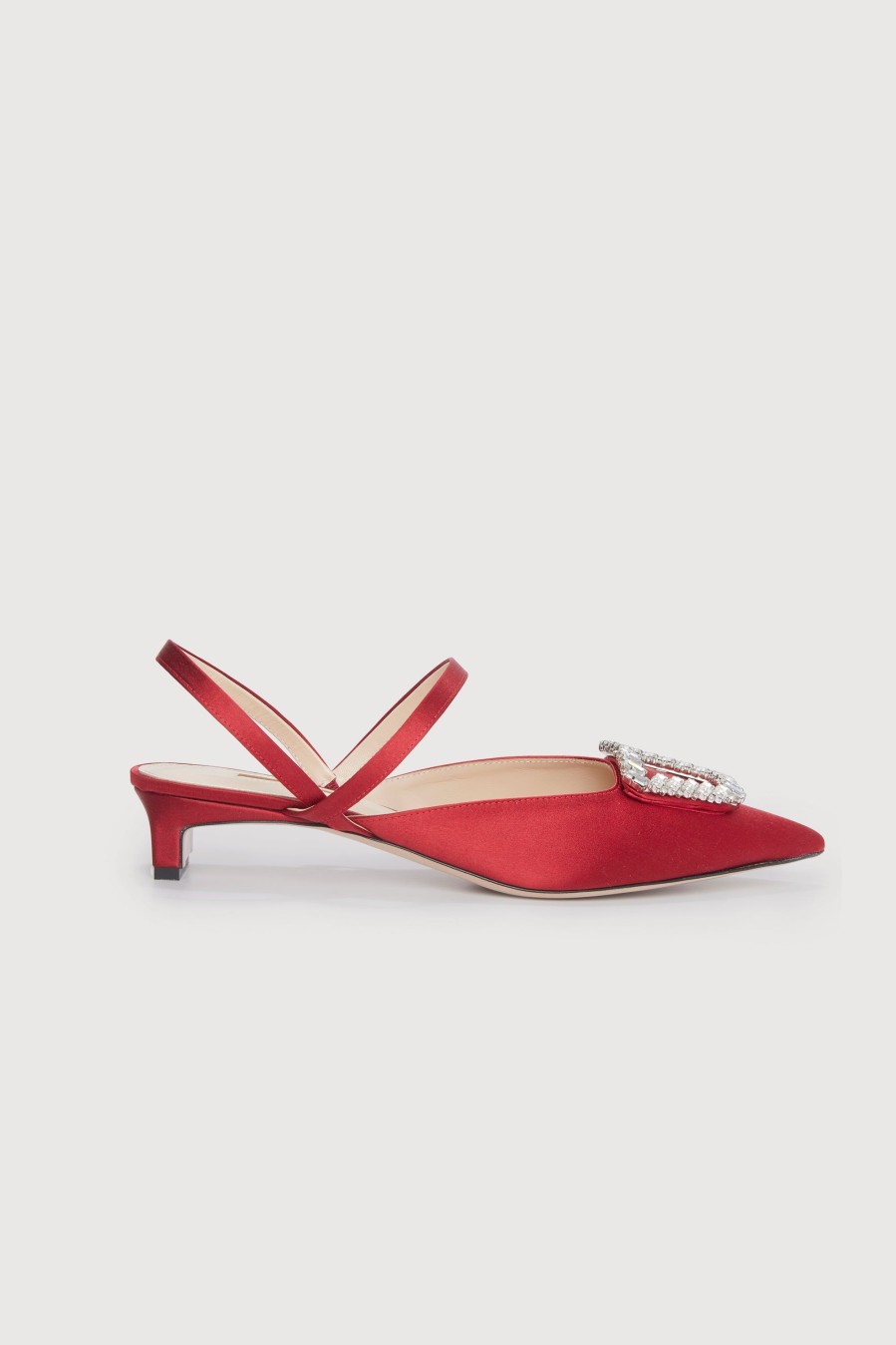 Women Emilia Wickstead | Katrina Jewel Buckle Kitten Heels In Red Satin