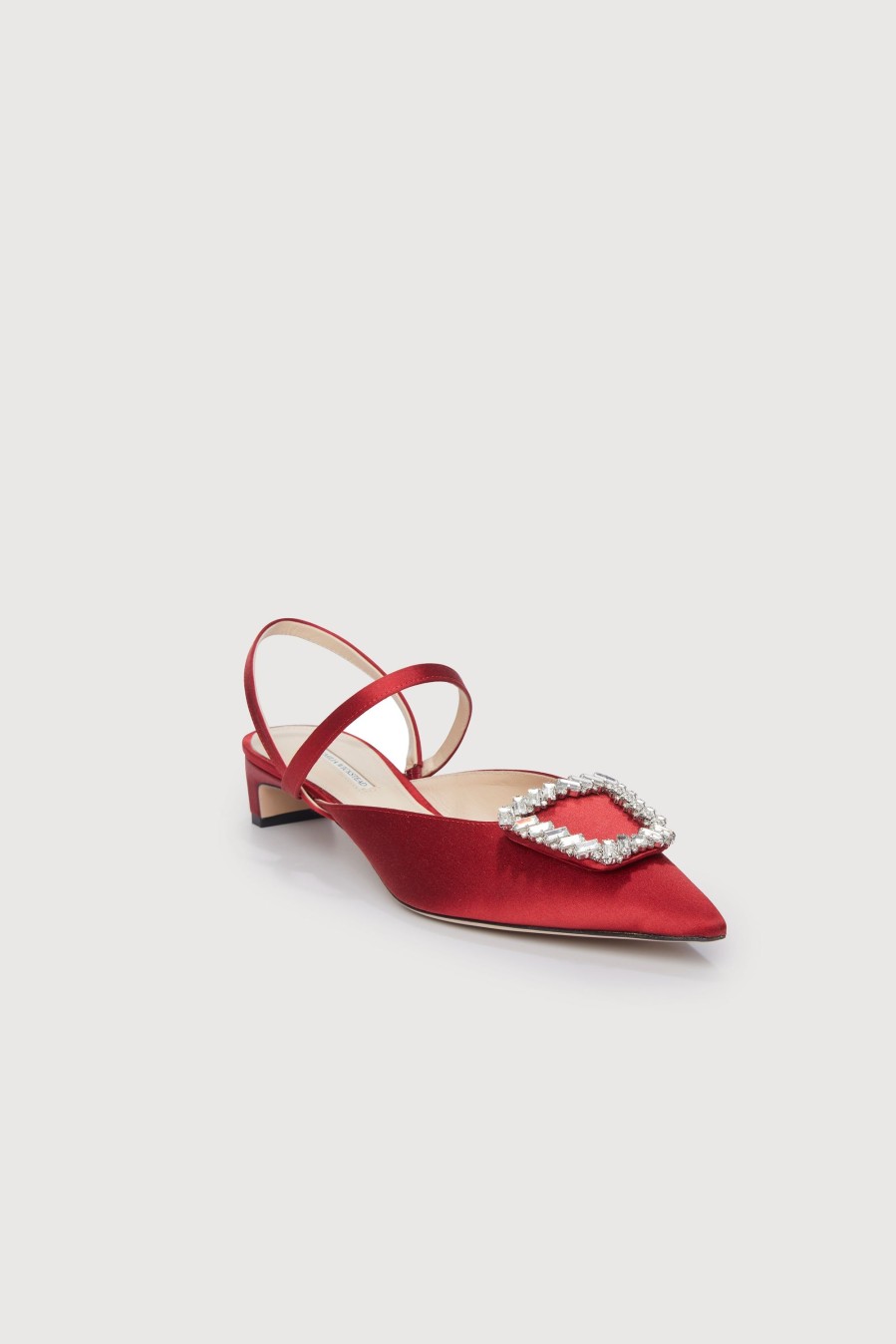 Women Emilia Wickstead | Katrina Jewel Buckle Kitten Heels In Red Satin